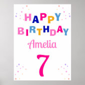 Roze Sterren Meisje Gelukkige Verjaardag Poster (Voorkant)