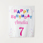 Roze Sterren Meisje Gelukkige Verjaardag Wandkleed (Voorkant)