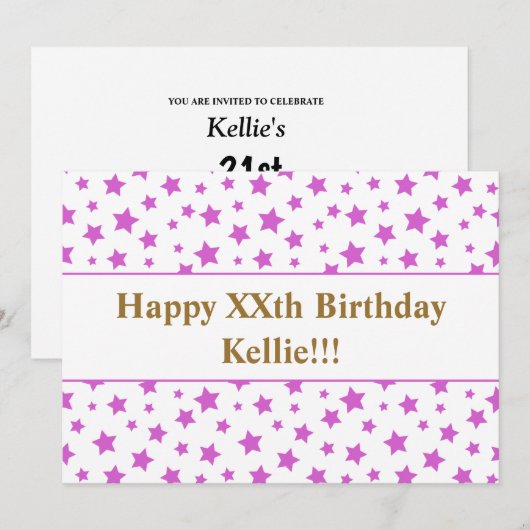 Roze sterren met bericht 'Birthday' Kaart (Voorkant / Achterkant)