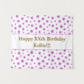 Roze sterren met bericht 'Birthday' Wandkleed (Voorkant (horizontaal))