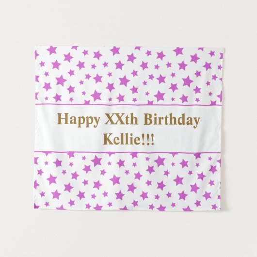 Roze sterren met bericht 'Birthday' Wandkleed (Voorkant (horizontaal))