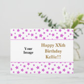 Roze sterren met berichtfoto op zaterdag kaart (Staand voorkant)