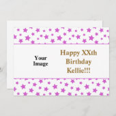 Roze sterren met berichtfoto op zaterdag kaart (Voorkant / Achterkant)