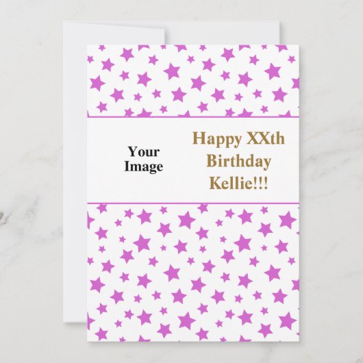 Roze sterren met berichtfoto op zaterdag kaart (Voorkant)