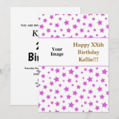 Roze sterren met berichtfoto op zaterdag kaart (Voorkant / Achterkant)