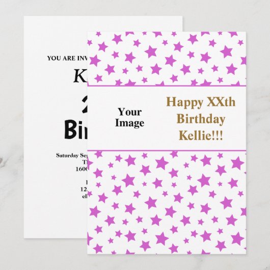 Roze sterren met berichtfoto op zaterdag kaart (Voorkant / Achterkant)