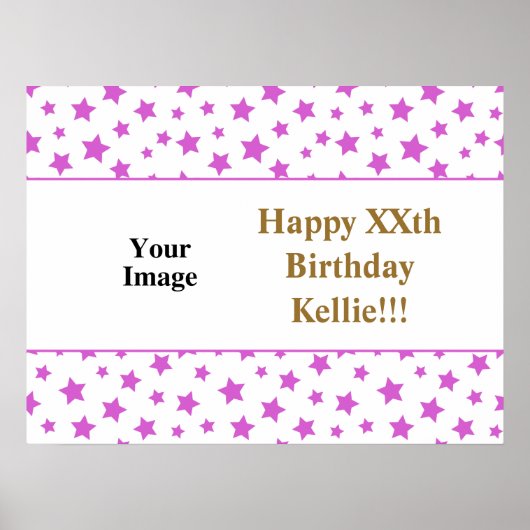 Roze sterren met berichtfoto op zaterdag poster (Voorkant)