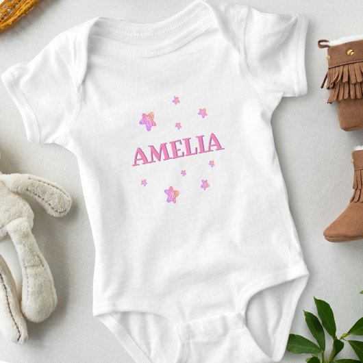Roze sterren met naam Cute Baby Girl Onesie Romper