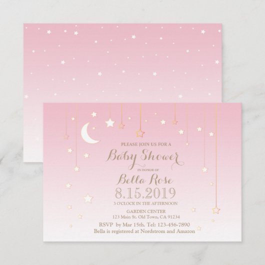 Roze sterren Moermeisje babydoucheuitnodigingen Kaart (Voorkant / Achterkant)