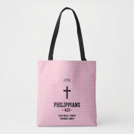Roze Sterren Patroon Bijbelvers Christelijk Tote Bag