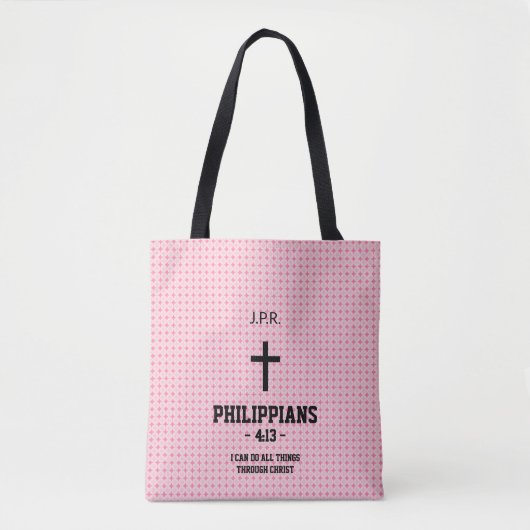 Roze Sterren Patroon Bijbelvers Christelijk Tote Bag (Voorkant)
