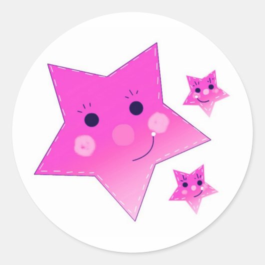 Roze sterren ronde sticker (Voorkant)