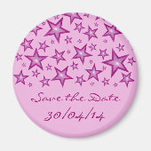 Roze sterren 'Save the Date' bleek roze Magneet (Voorkant)