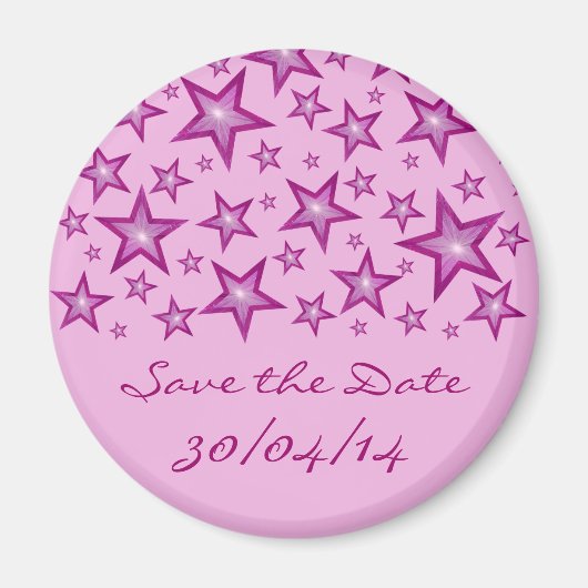 Roze sterren 'Save the Date' bleek roze Magneet (Voorkant)