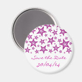 Roze sterren "Save the Date" fridge magnet wit (Voorkant / Achterkant)