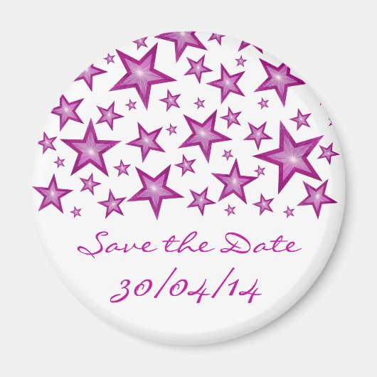 Roze sterren "Save the Date" fridge magnet wit (Voorkant)