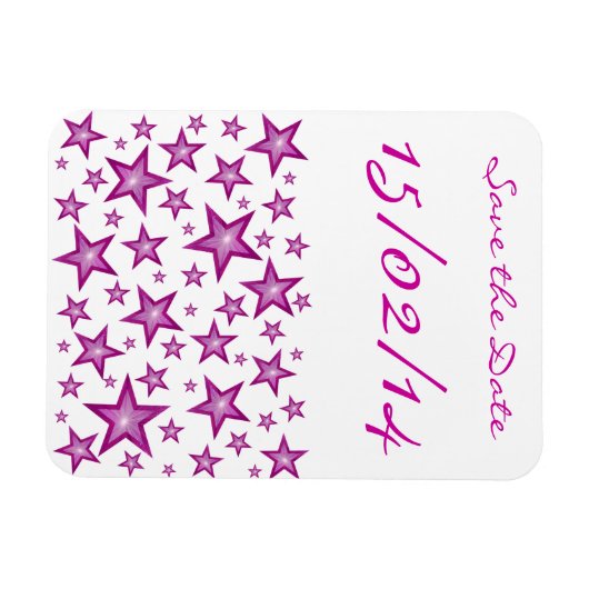 Roze sterren "Save the Date", wit magneet (Horizontaal)