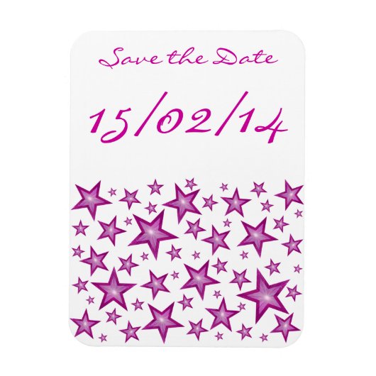 Roze sterren "Save the Date", wit magneet (Verticaal)