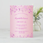 Roze sterren sprinkle op het zoete 16-jarig feest kaart (Staand voorkant)