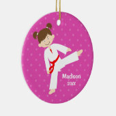 Roze sterren Taekwondo Karate Red Girl gepersonali Keramisch Ornament (Rechts)