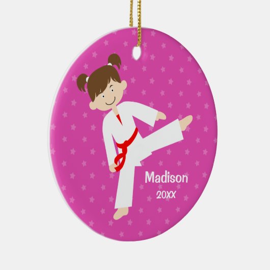 Roze sterren Taekwondo Karate Red Girl gepersonali Keramisch Ornament (Rechts)