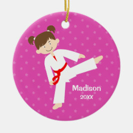 Roze sterren Taekwondo Karate Red Girl gepersonali Keramisch Ornament