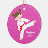 Roze sterren Taekwondo Karate Red Girl gepersonali Keramisch Ornament (Links)