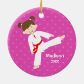 Roze sterren Taekwondo Karate Red Girl gepersonali Keramisch Ornament (Achterkant)