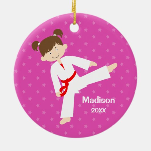 Roze sterren Taekwondo Karate Red Girl gepersonali Keramisch Ornament (Achterkant)