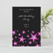 Roze sterren uitnodiging verticaal zwart (Staand voorkant)