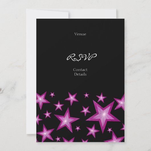 Roze sterren uitnodiging verticaal zwart (Achterkant)