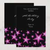 Roze sterren uitnodiging verticaal zwart (Voorkant / Achterkant)