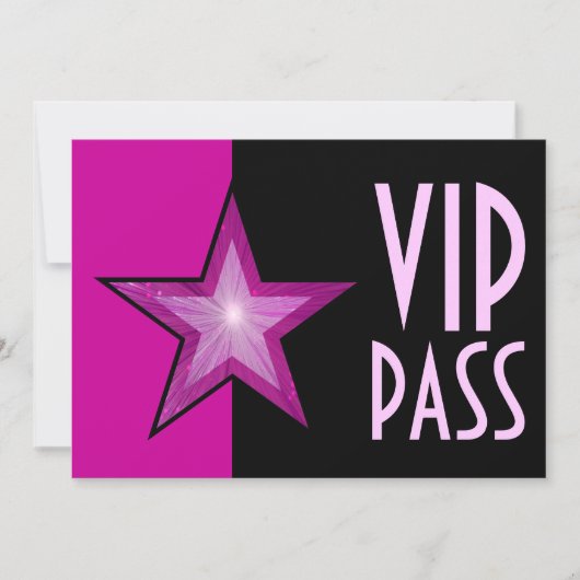Roze sterren 'VIP PASS' roze zwart Kaart (Voorkant)