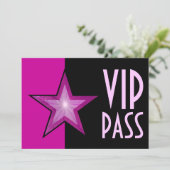 Roze sterren 'VIP PASS' roze zwart Kaart (Staand voorkant)