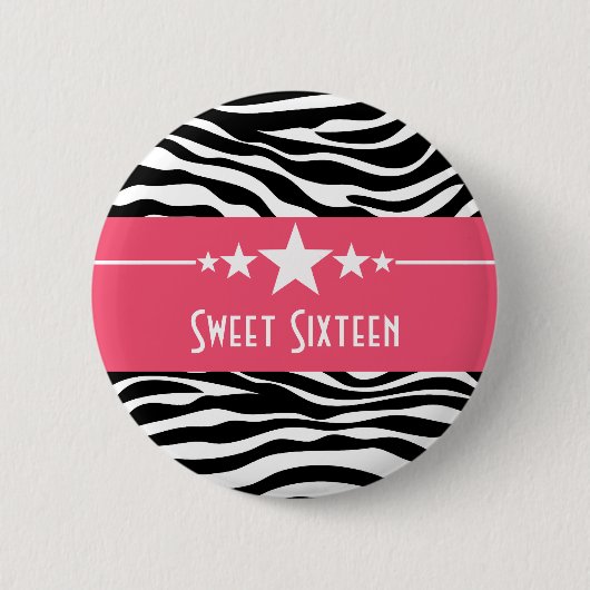 Roze sterren Zebra Print Sweet 16 Button (Voorkant)