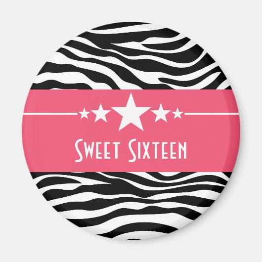 Roze sterren Zebra Print Sweet 16 Magnet (Voorkant)