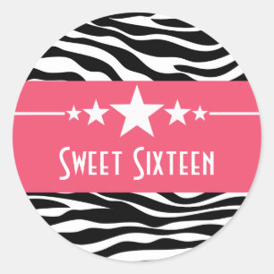 Roze sterren Zebra Print Sweet 16 Stickers