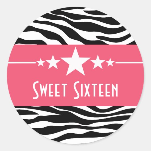 Roze sterren Zebra Print Sweet 16 Stickers (Voorkant)