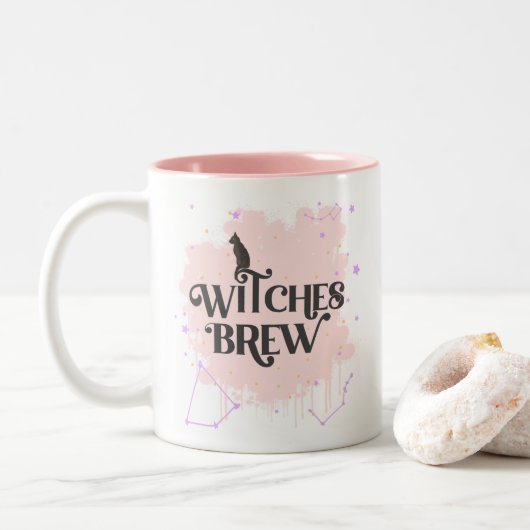 Roze sterrenbeeld - Witches Brew Halloween Tweekleurige Koffiemok (Met donut)