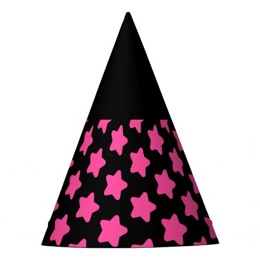 Roze Sterrenpatroon op Black Halloween Witch Pet Feesthoedjes (Voorkant)