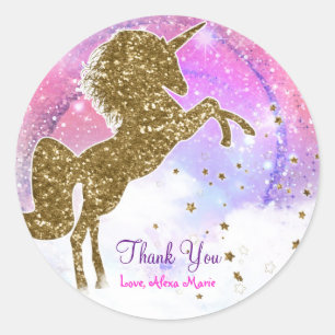 Roze sterrenstelsel Magische eenhoorn glinsterend  Ronde Sticker