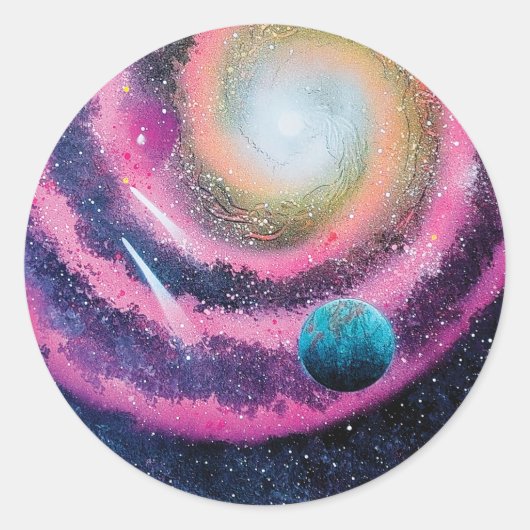 Roze sterrenstelsel ronde sticker (Voorkant)