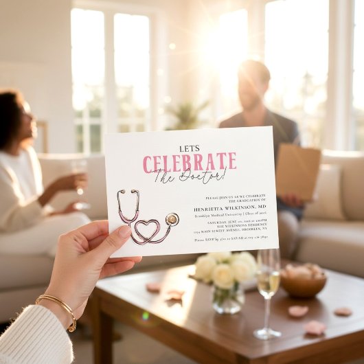 Roze Stethoscoop Afstudeerfeest uitnodiging