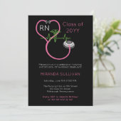 Roze stethoscoop EKG verpleegkundige afstudeerfees Kaart (Staand voorkant)
