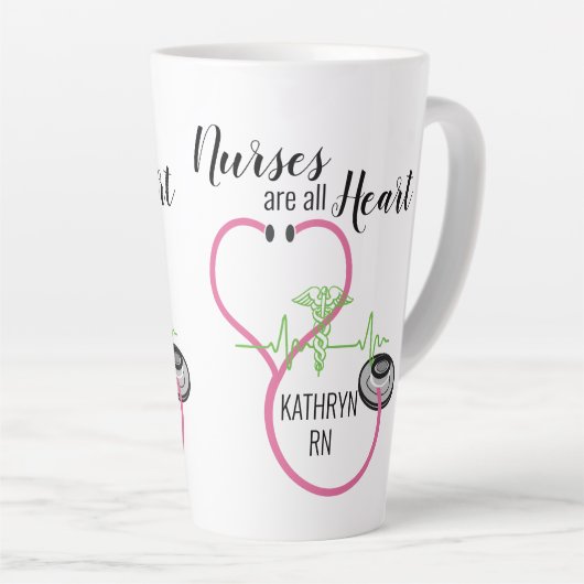 Roze Stethoscoop EKG verpleegsters zijn allemaal h Latte Mok (Rechterhoek)