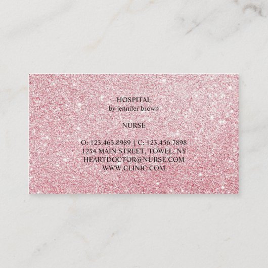 Roze stethoscoop mousserende hartdokter visitekaartje (Achterkant)