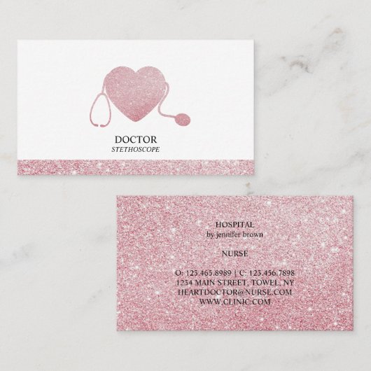 Roze stethoscoop mousserende hartdokter visitekaartje (Voorkant / Achterkant)