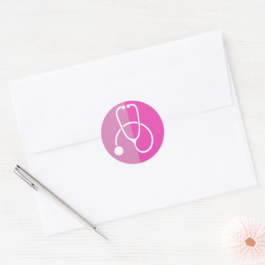 Roze Stethoscoop Ronde Sticker (Envelop)