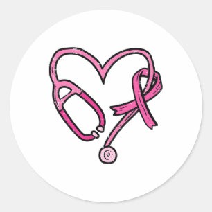 Roze Stethoscoop Zurse Medical Breast Cancer Ronde Sticker