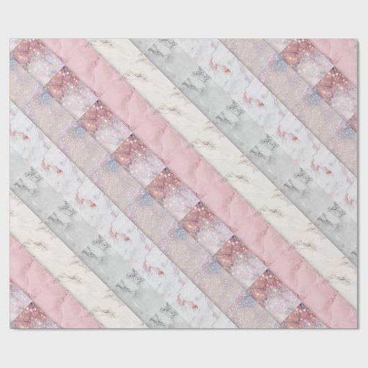 Roze steunkleurige glitterglazen sparkle collage cadeaupapier (Vlak)